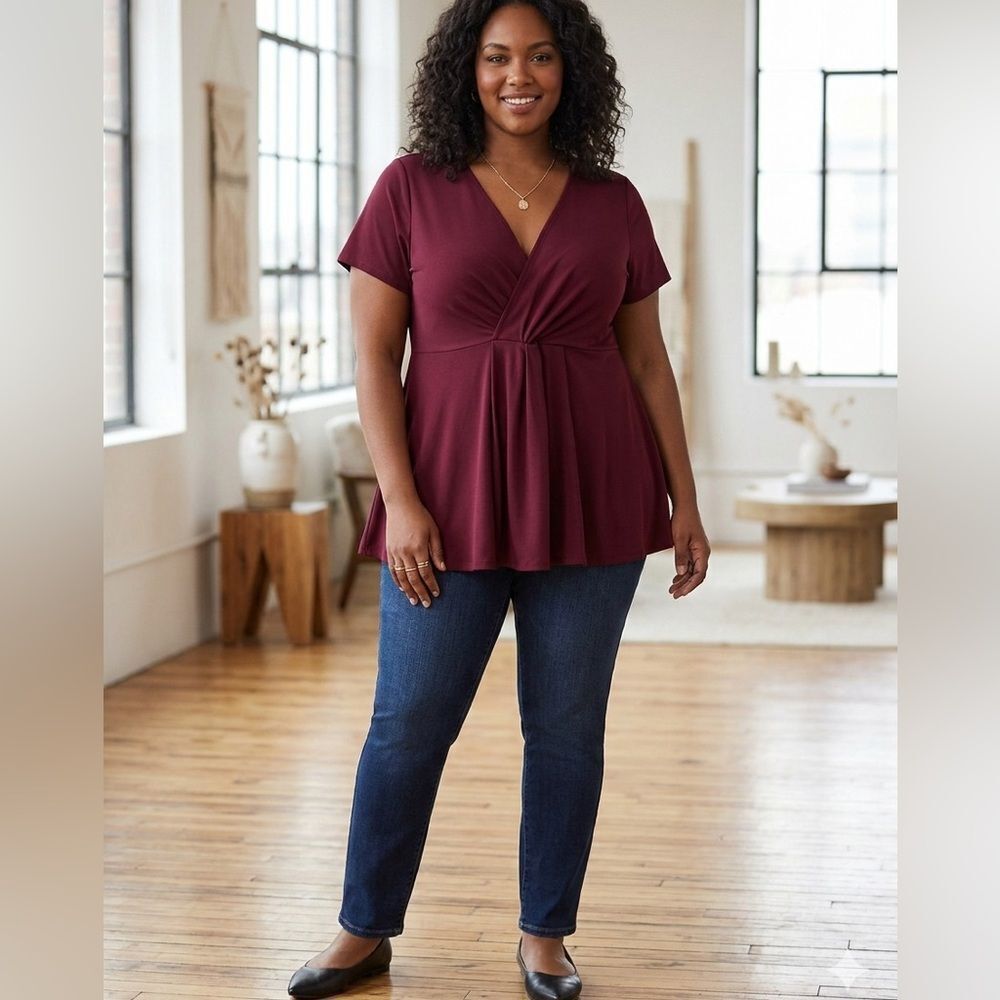 Torrid‎ Women’s Plus Size Babydoll Surplice Burgundy Top Size 1